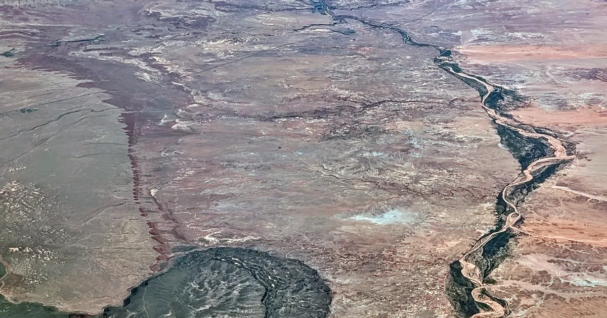 Aerial view around Cameron, Arizona, where US Route 89 crosses the Little Colorado River