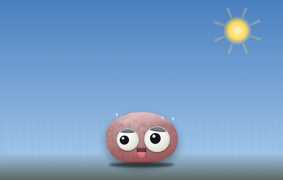 The weather rock flushed pink in extreme heat with shimmering air.