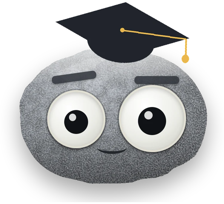 The weather rock wearing a graduation cap, tilted.